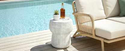 Grey Magnesium Oxide Outdoor Accent Table with Vintage Crack Texture