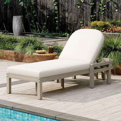 TREXM Outdoor Chaise Lounge, Premium Acacia Wood Patio Recliner with Arched Backrest, 5-Position Adjustable Backrest, Outdoor Lounge Chair for Poolside, Backyard, Deck & Lawn (Gray)