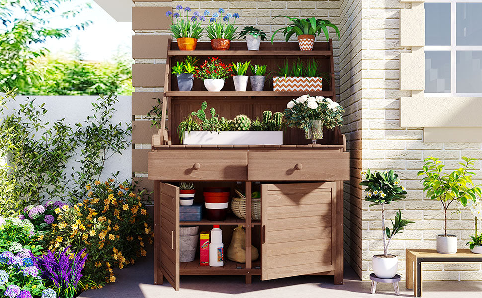 Rustic Wood Garden Potting Bench Table Outdoor Storage