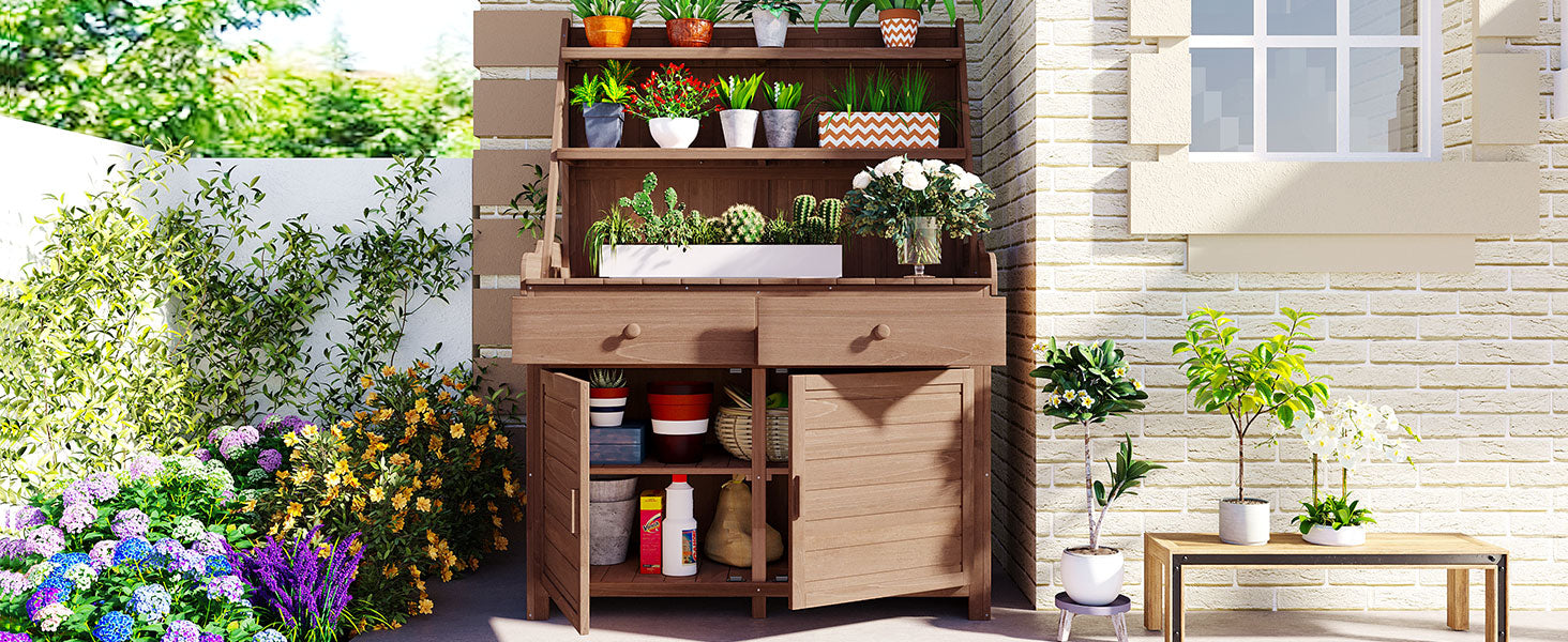 Rustic Wood Garden Potting Bench Table Outdoor Storage