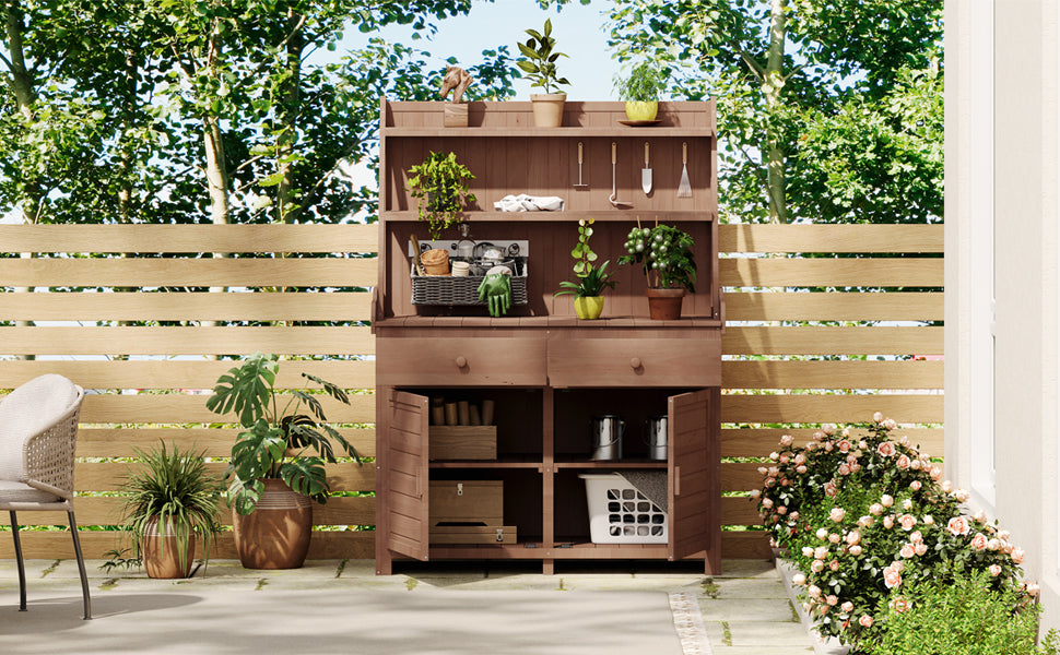 Rustic Wood Garden Potting Bench Table Outdoor Storage