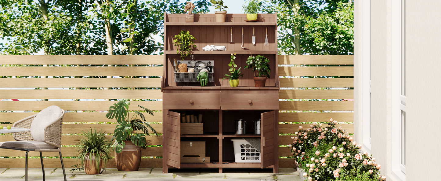 Rustic Wood Garden Potting Bench Table Outdoor Storage