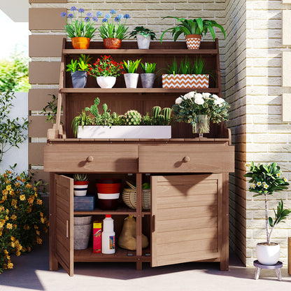 Rustic Wood Garden Potting Bench Table Outdoor Storage