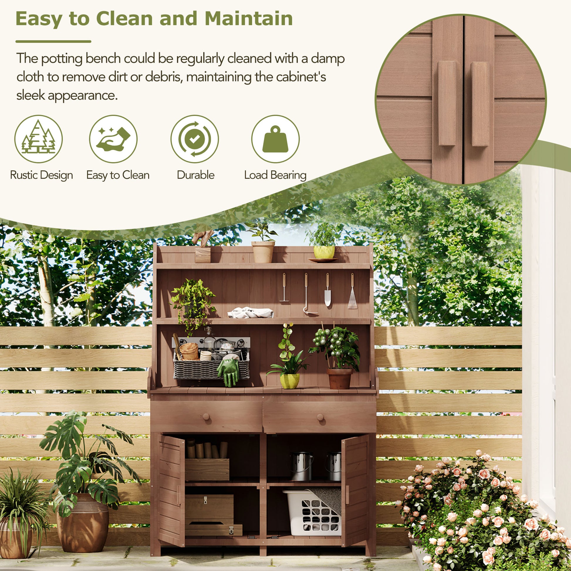 Rustic Wood Garden Potting Bench Table Outdoor Storage