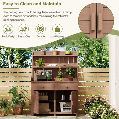 Rustic Wood Garden Potting Bench Table Outdoor Storage