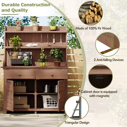 Rustic Wood Garden Potting Bench Table Outdoor Storage