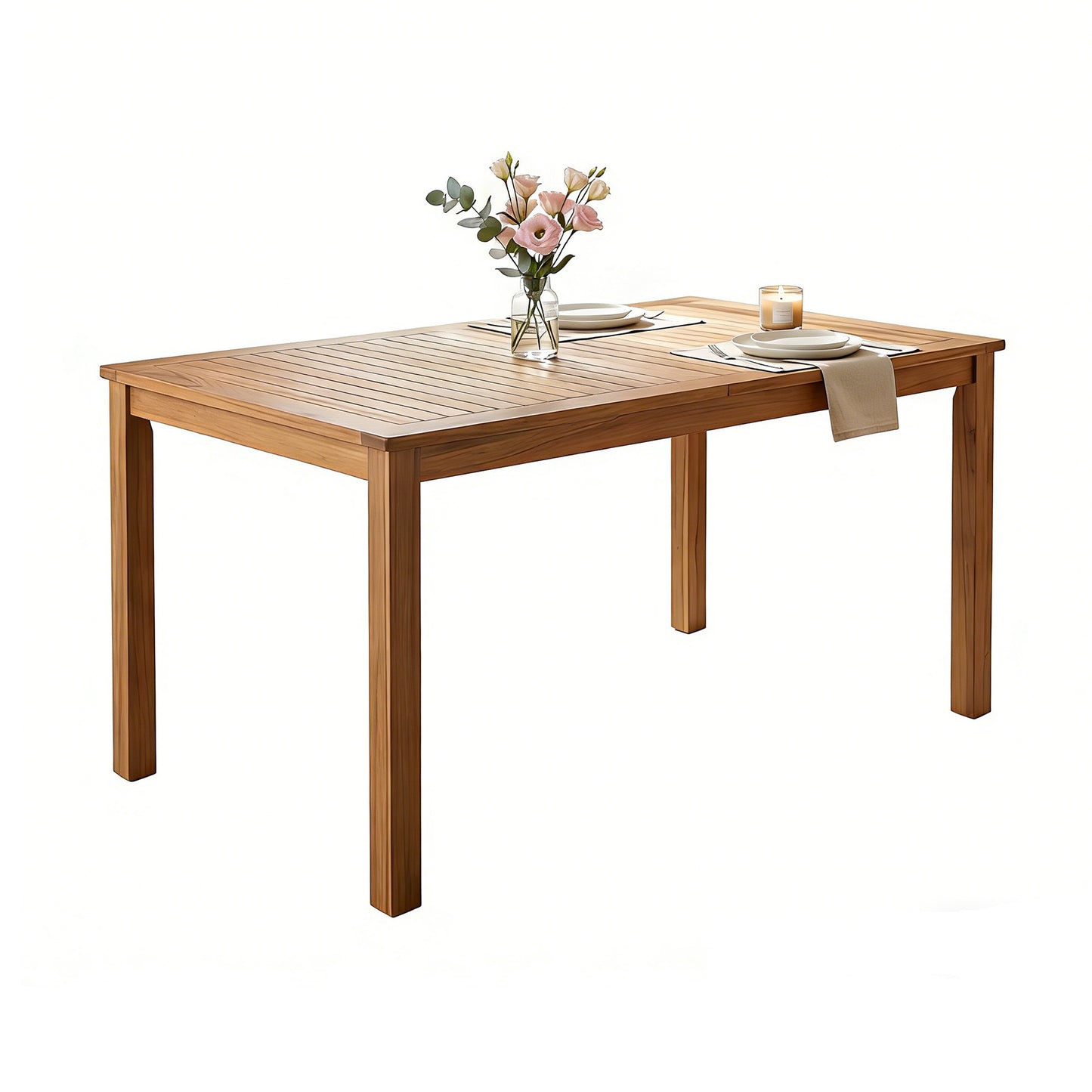 Natural Acacia Wood Garden Dining Table for Poolside or Patio