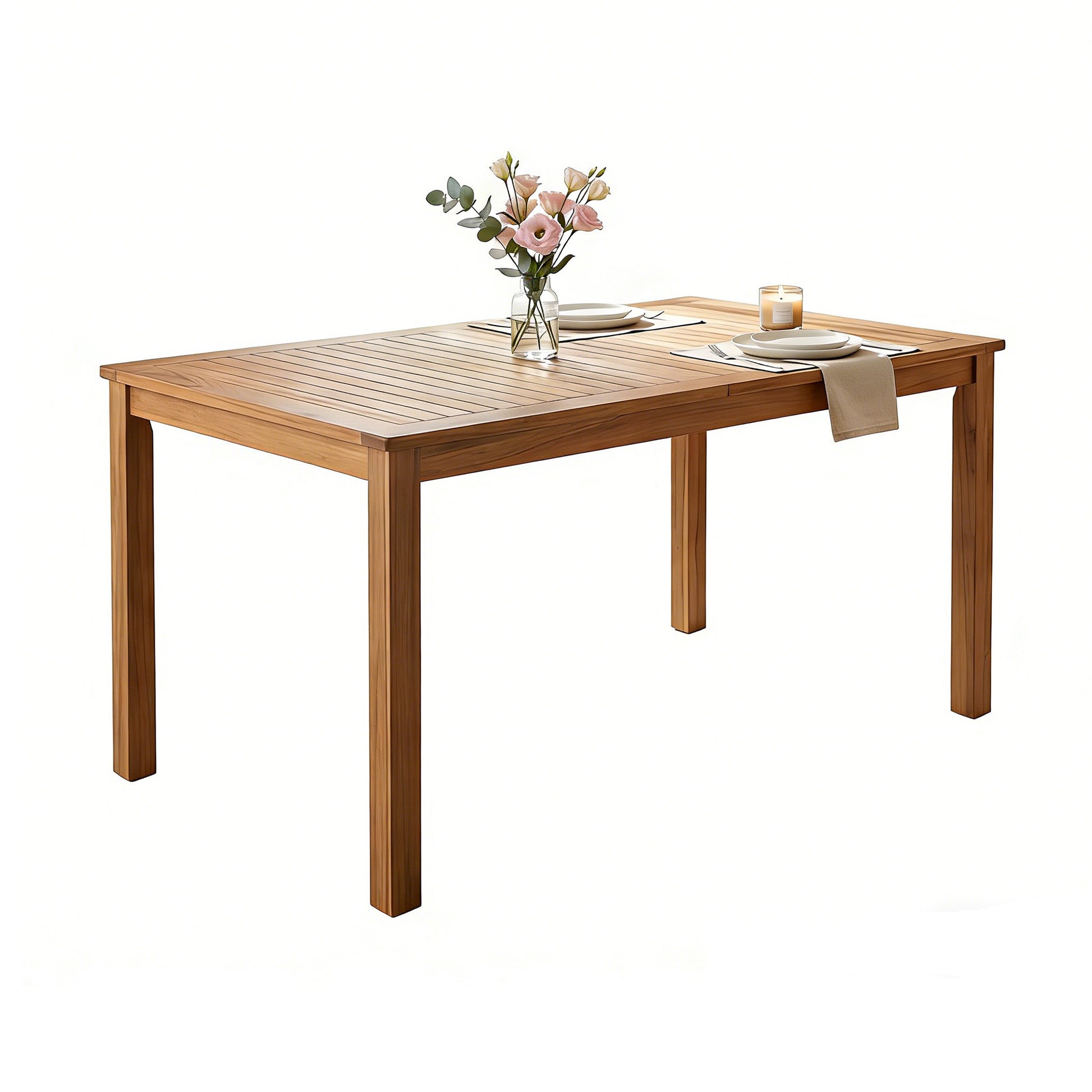 Natural Acacia Wood Garden Dining Table for Poolside or Patio
