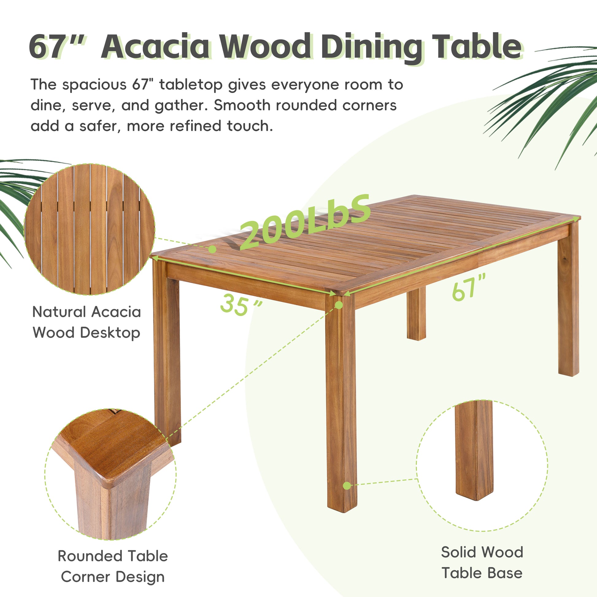 Natural Acacia Wood Garden Dining Table for Poolside or Patio