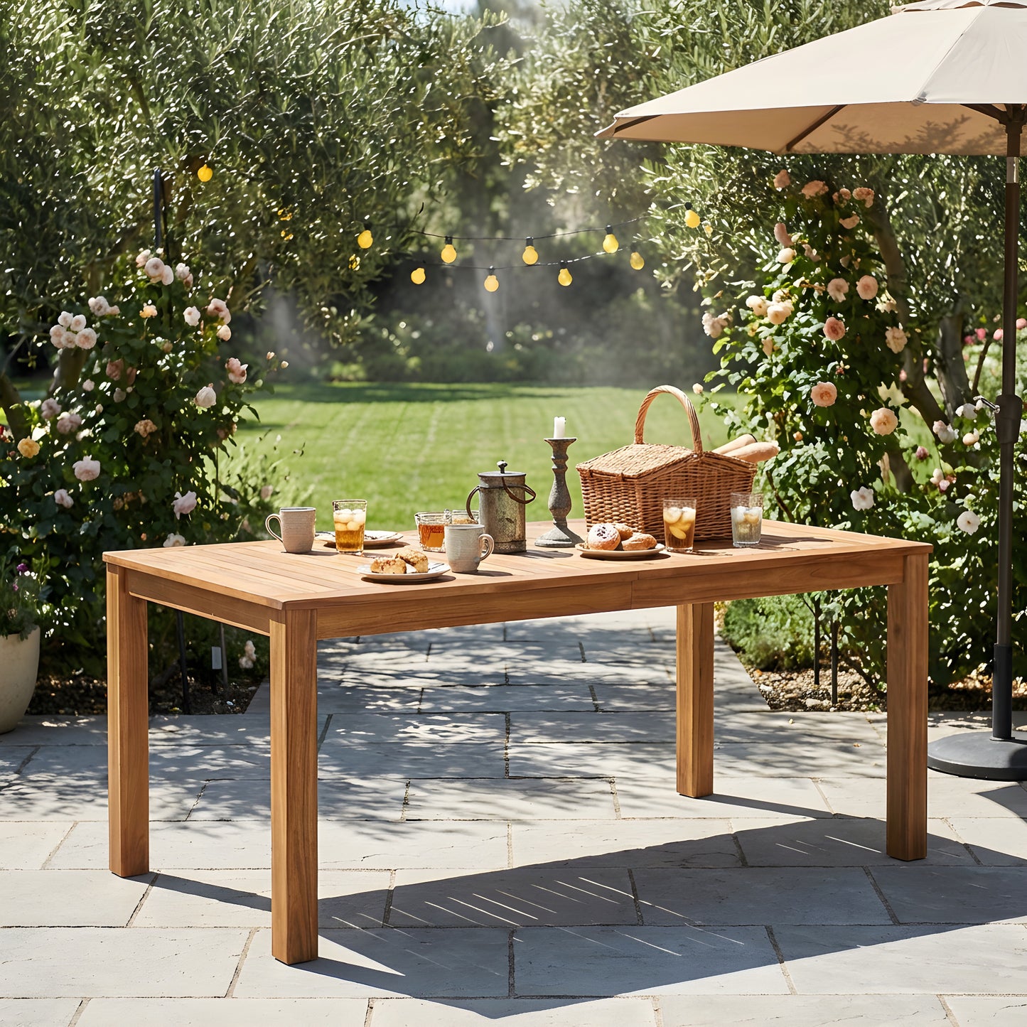 TOPMAX Patio Wooden Dining Table, Outdoor 67"L Rectangular Table for Poolside, Backyard, Garden, Indoor/Outdoor, Natural