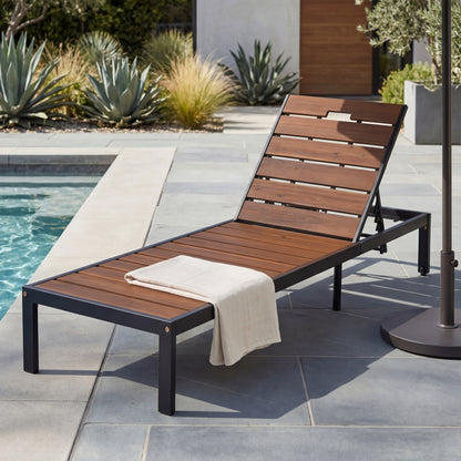 Outdoor Chaise Lounges Pool Lounge Chairs Outdoor Daybed Recliner with Adjustable Backrest for Patio, Poolside or Beach, Black+Brown