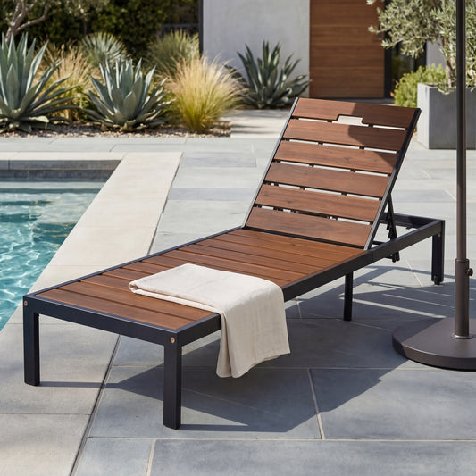 Outdoor Chaise Lounges Pool Lounge Chairs Outdoor Daybed Recliner with Adjustable Backrest for Patio, Poolside or Beach, Black+Brown