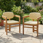 Outdoor Woven Rattan Chair Set Two Accent Chairs Stylish Outdoor Armchairs 2 Person Seating Group Ergonomic Garden Chairs for Patio, Outdoor, Teak Finish+Natural Rattan
