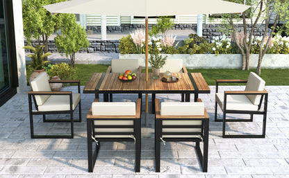 6 Piece Beige Acacia Wood Patio Dining Set