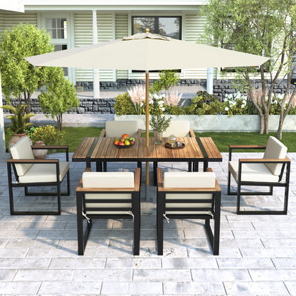 7 Pieces Outdoor Dining Set Patio Dining Table and Chair Set with and Removable Cushions for Patio, Backyard, Garden, Beige