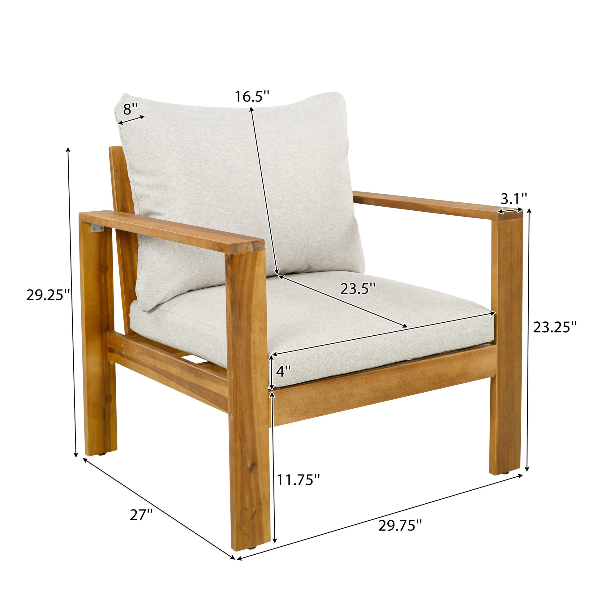 Beige & Grey Acacia Wood Patio Chairs (Set of 2)