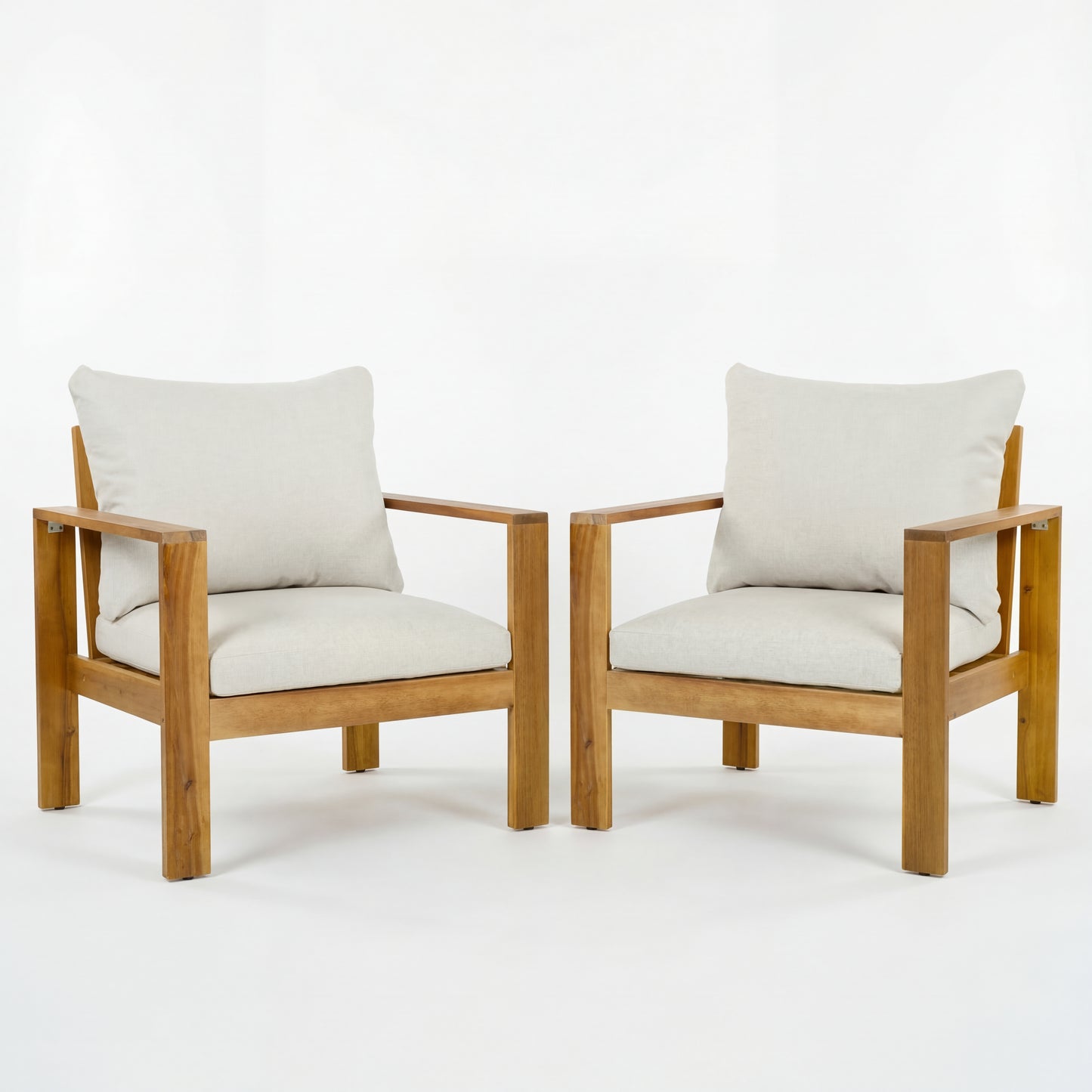 Beige & Grey Acacia Wood Patio Chairs (Set of 2)