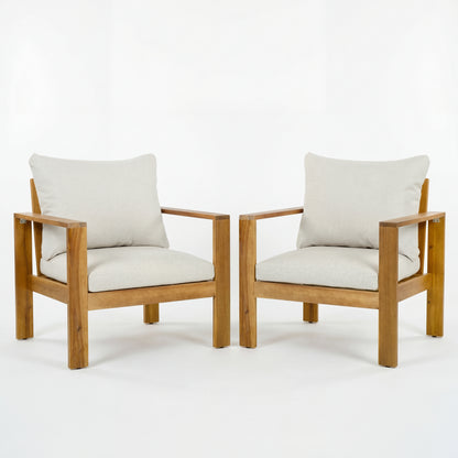Beige & Grey Acacia Wood Patio Chairs (Set of 2)