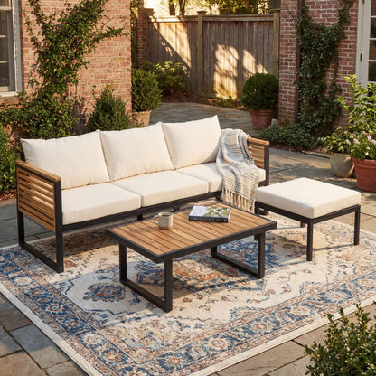 Teak & Black Acacia Wood Patio Sofa Set - 3 Piece Outdoor Furniture