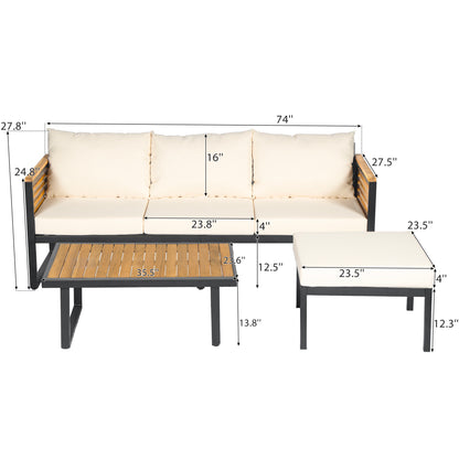 Teak & Black Acacia Wood Patio Sofa Set - 3 Piece Outdoor Furniture