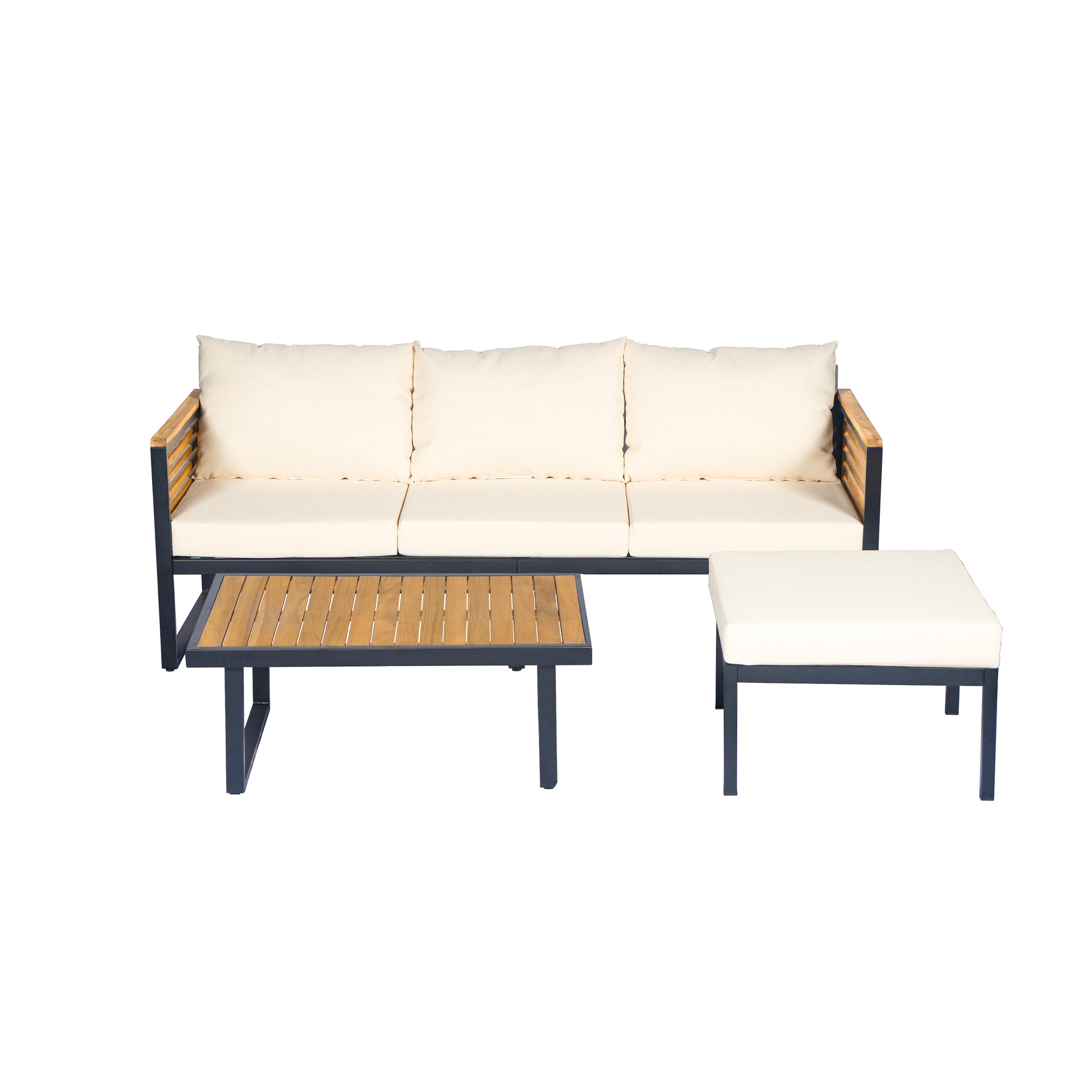 Teak & Black Acacia Wood Patio Sofa Set - 3 Piece Outdoor Furniture