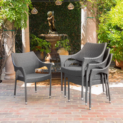 Grey PE Wicker Patio Armchair Set - 4 Chairs