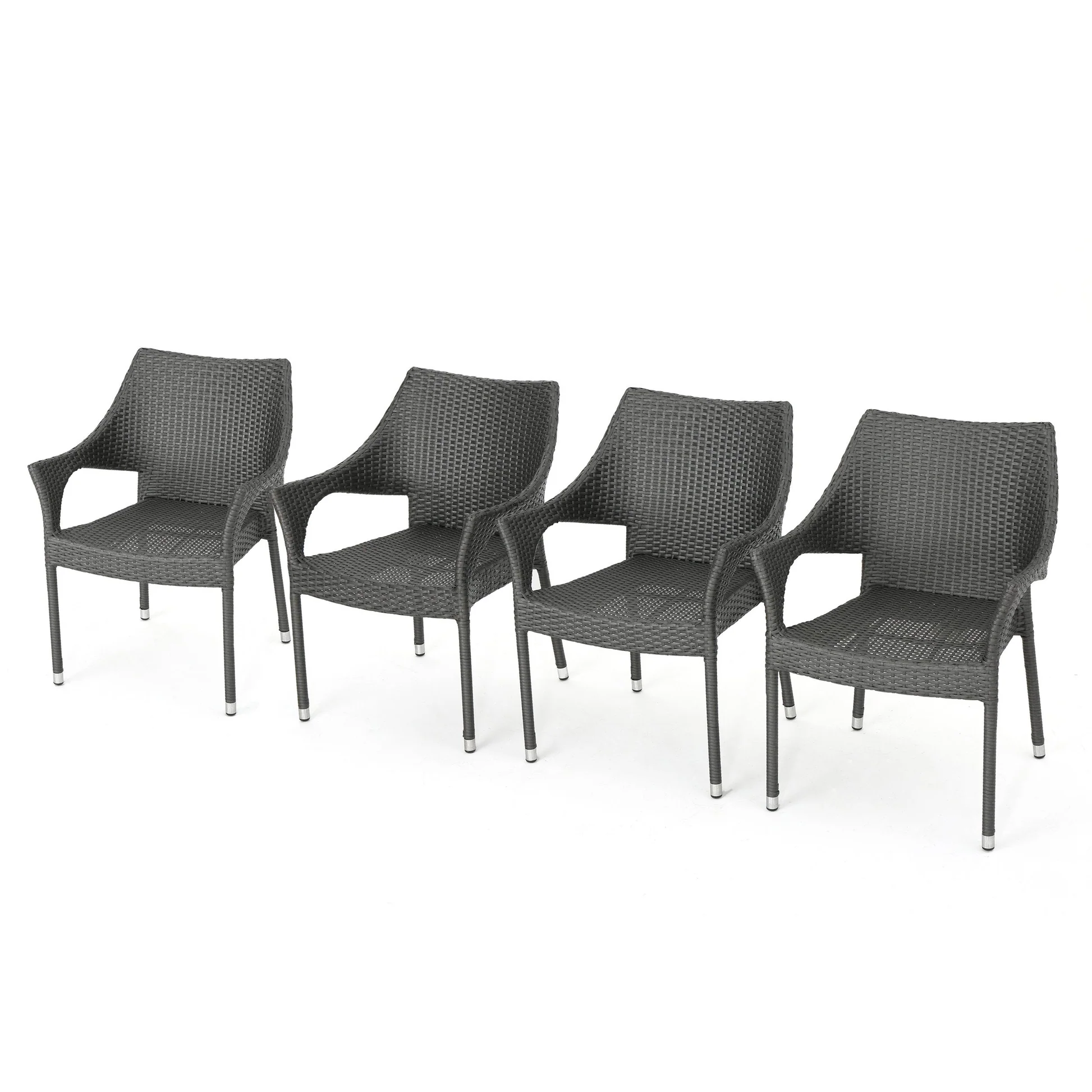 Grey PE Wicker Patio Armchair Set - 4 Chairs