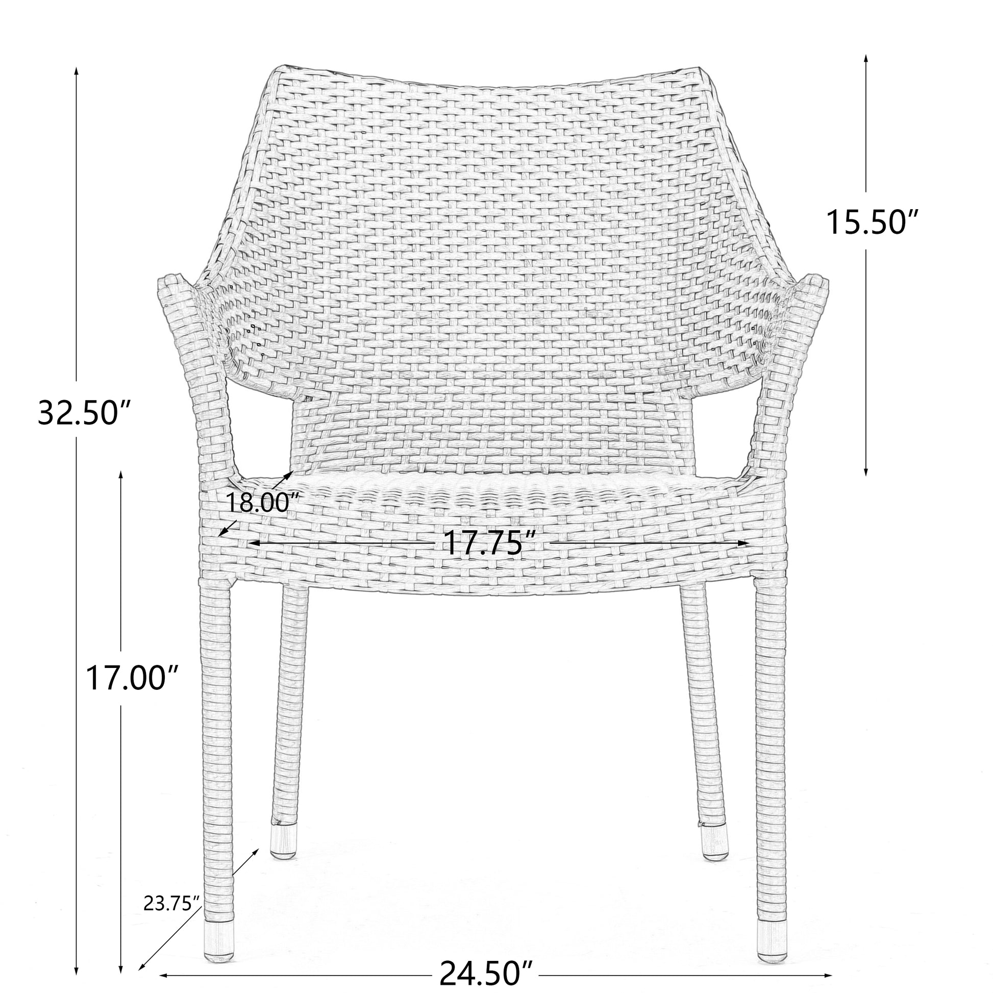 Grey PE Wicker Patio Armchair Set - 4 Chairs