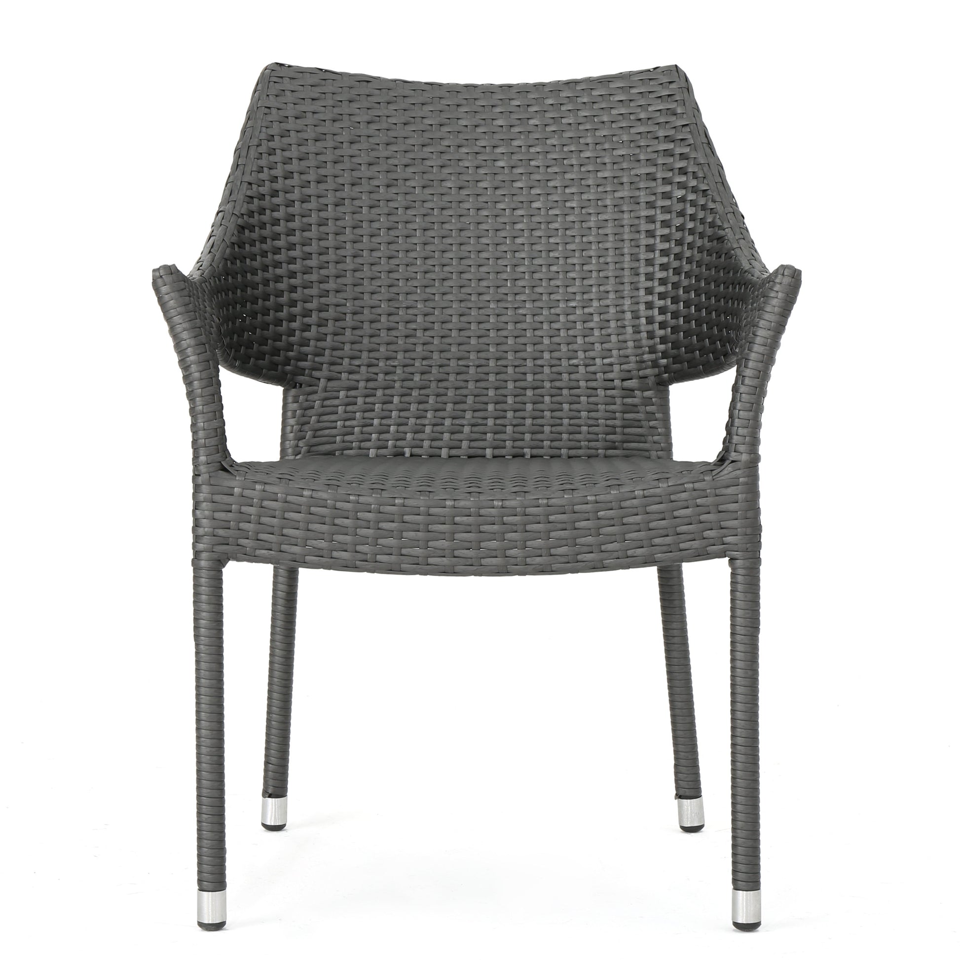 Grey PE Wicker Patio Armchair Set - 4 Chairs