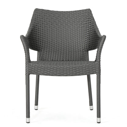 Grey PE Wicker Patio Armchair Set - 4 Chairs