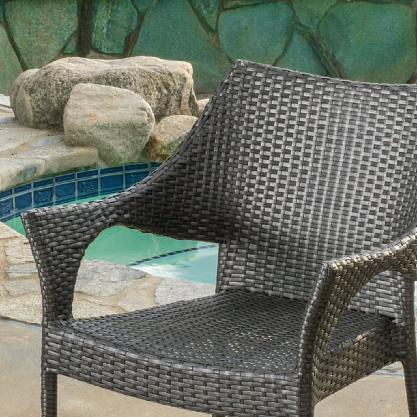 Grey PE Wicker Patio Armchair Set - 4 Chairs