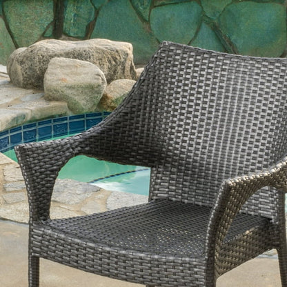 Grey PE Wicker Patio Armchair Set - 4 Chairs
