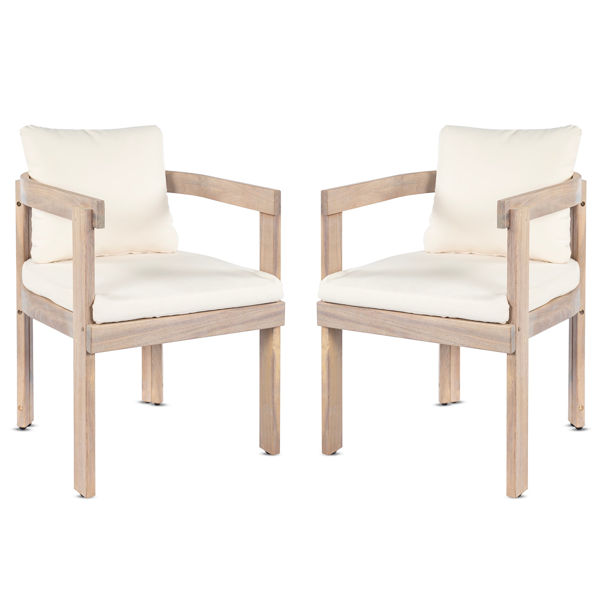 Cream Acacia Wood Dining Chairs Set for Garden Patio Seating