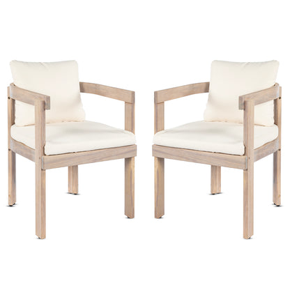 Cream Acacia Wood Dining Chairs Set for Garden Patio Seating