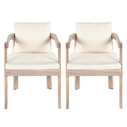 Cream Acacia Wood Dining Chairs Set for Garden Patio Seating