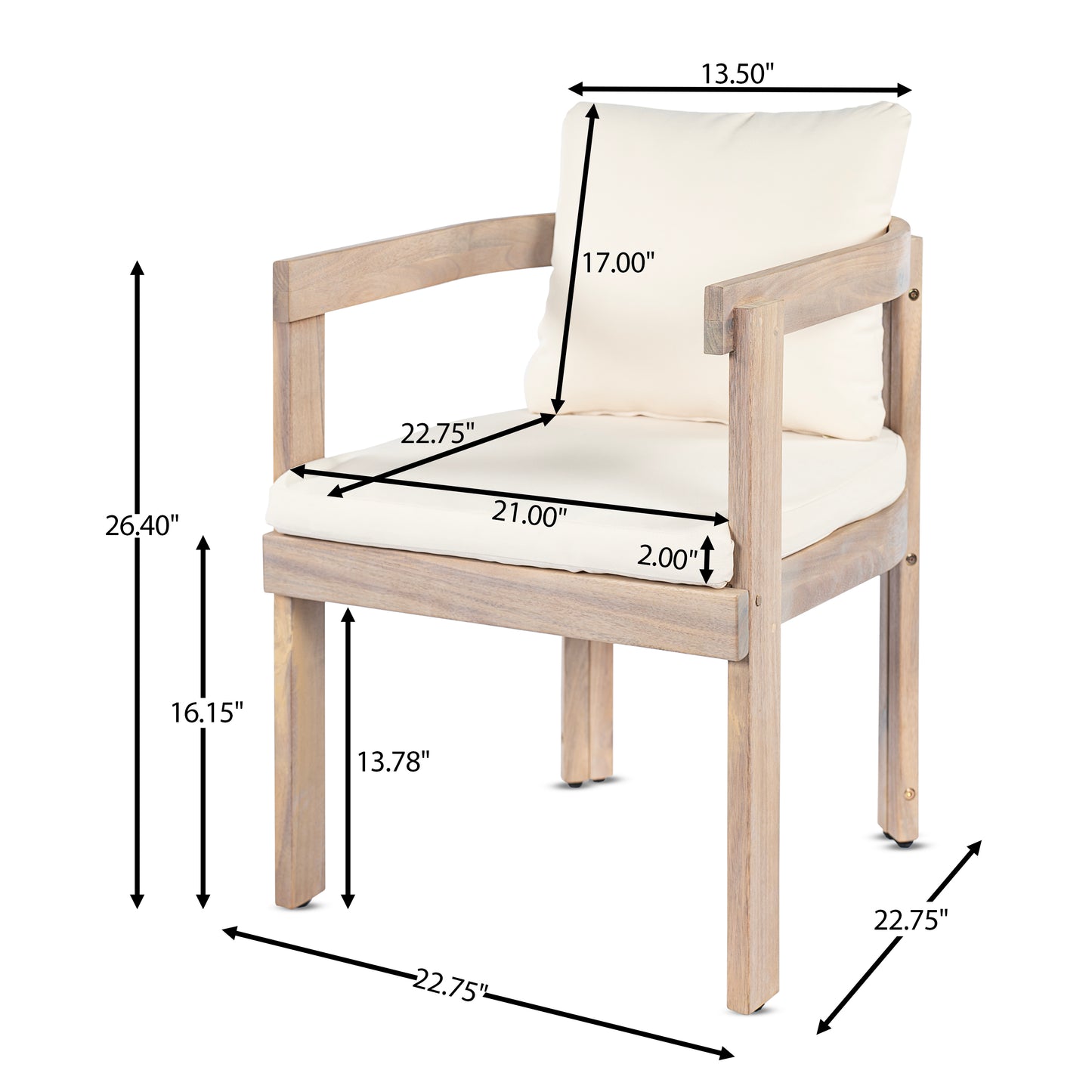 Cream Acacia Wood Dining Chairs Set for Garden Patio Seating