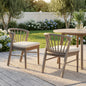 Outdoor Dining Chairs Set of 2, Acacia Wood Patio Chairs with Cream Washable Cushion,for Backyard, Poolside, Garden,Light White