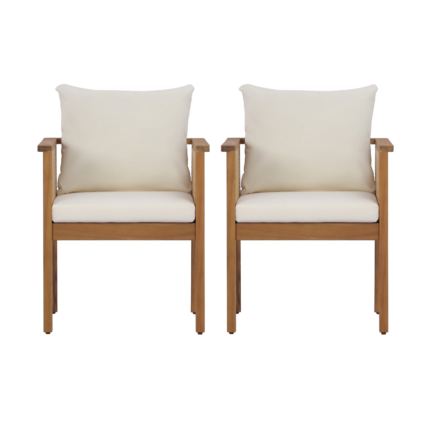Teak Acacia Wood Outdoor Dining Chairs Set of 2, Comfortable Cushioned Armchairs