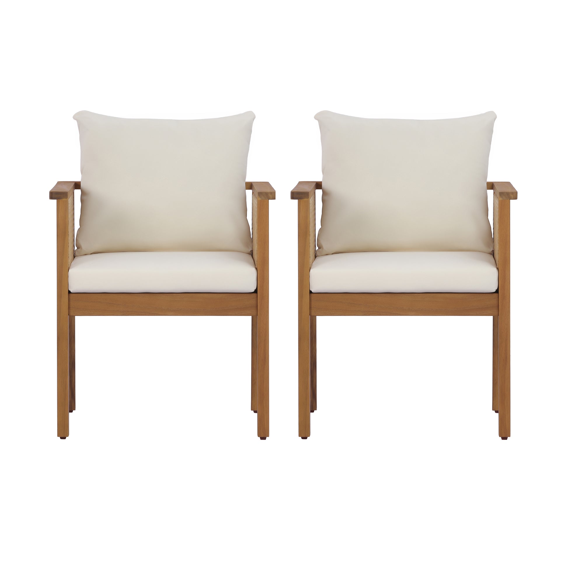 Teak Acacia Wood Outdoor Dining Chairs Set of 2, Comfortable Cushioned Armchairs