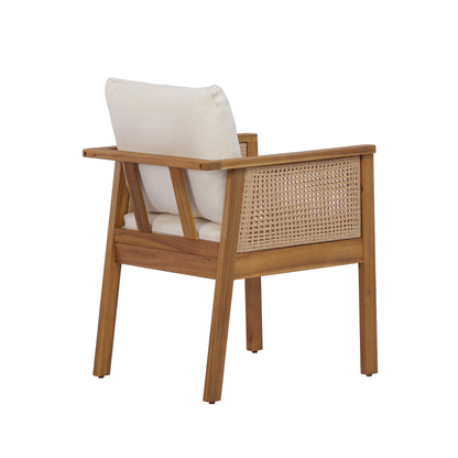 Teak Acacia Wood Outdoor Dining Chairs Set of 2, Comfortable Cushioned Armchairs
