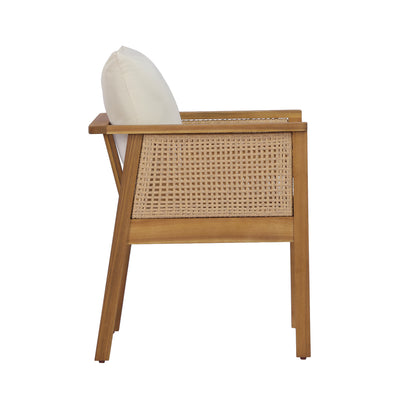 Teak Acacia Wood Outdoor Dining Chairs Set of 2, Comfortable Cushioned Armchairs