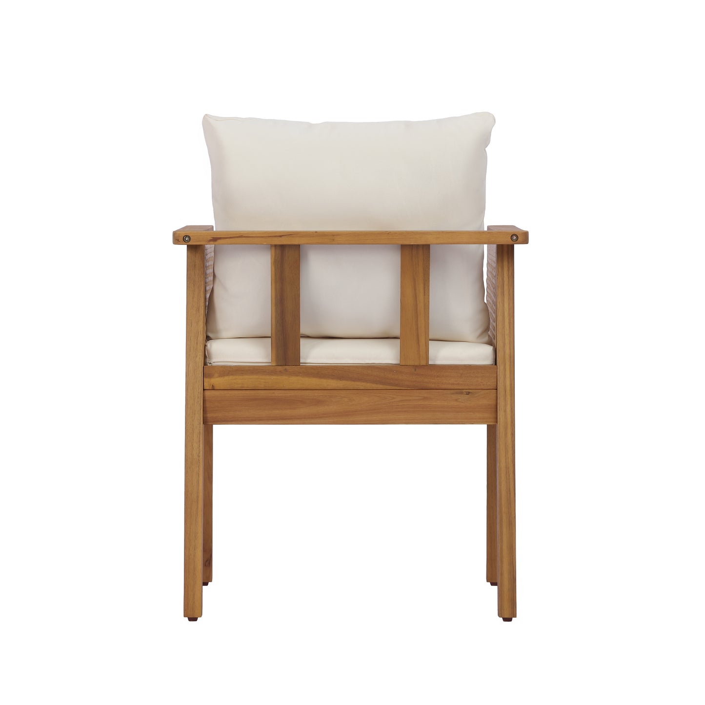 Teak Acacia Wood Outdoor Dining Chairs Set of 2, Comfortable Cushioned Armchairs