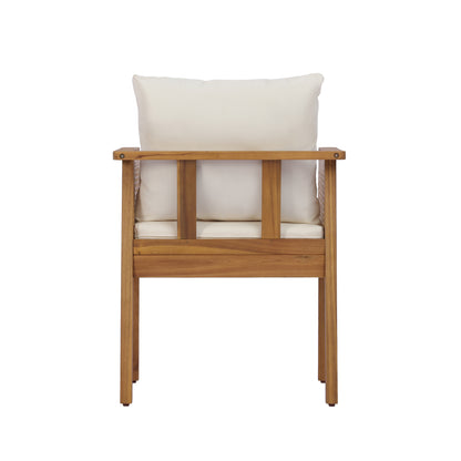 Teak Acacia Wood Outdoor Dining Chairs Set of 2, Comfortable Cushioned Armchairs