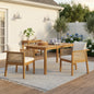 Outdoor Dining Chairs Set of 2, Acacia Wood Patio Armchair with Natural Wickers and Cream Washable Cushion,for Backyard, Poolside, Garden,Teak