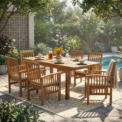 7 Pieces Acacia Wood Outdoor Dining Set s,Modern 6 Chairs  1 Large Table,Dining Furniture Set for Lawn, Backyard, Garden Deck,Poolside,Teak