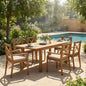 7 Pieces Acacia Wood Outdoor Dining Set with Cream Cushions,Modern 6 Chairs  1 Large Table,Dining Furniture Set for Lawn, Backyard, Garden Deck,Poolside,Teak