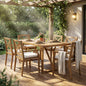 7 Pieces Acacia Wood Outdoor Dining Set with Cream Cushions,Modern 6 Chairs  1 Large Table,Dining Furniture Set for Lawn, Backyard, Garden Deck,Poolside,Teak
