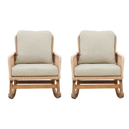 Beige Wicker Rocking Chair Set - 2 Chairs Patio Outdoor