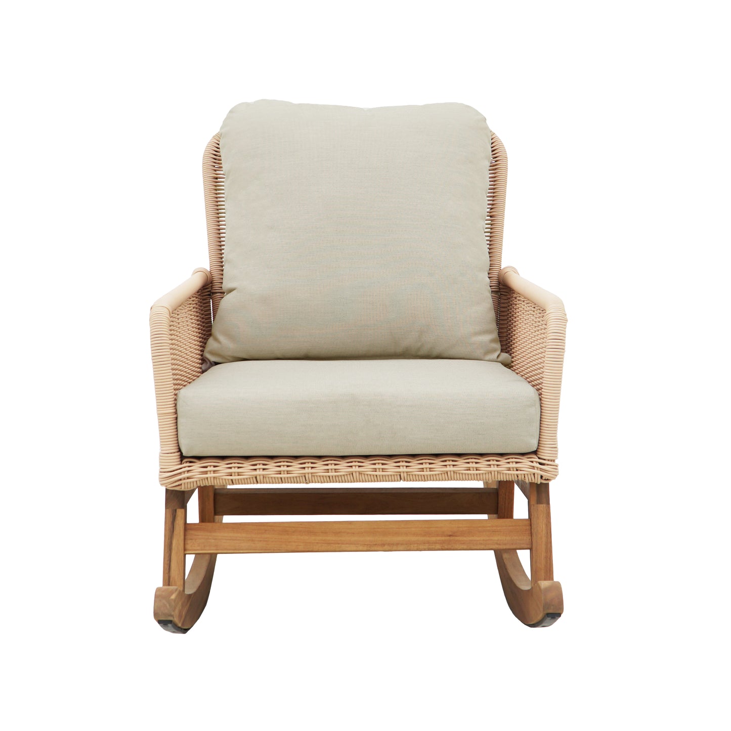 Beige Wicker Rocking Chair Set - 2 Chairs Patio Outdoor