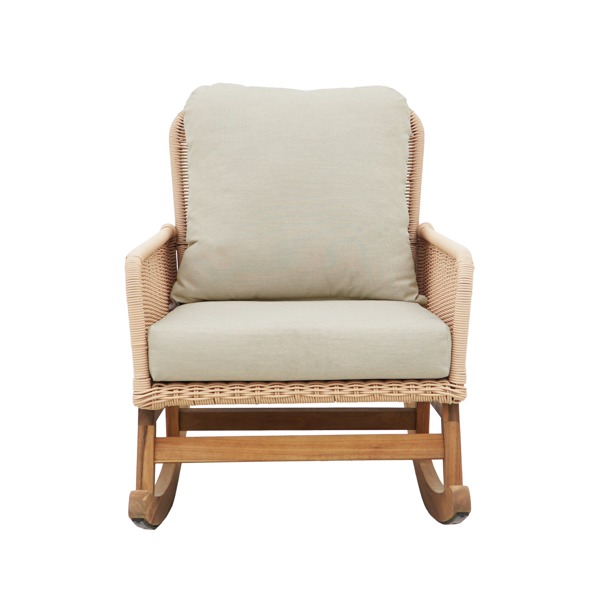 Beige Wicker Rocking Chair Set - 2 Chairs Patio Outdoor